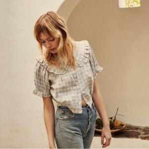 Doen Sparrow Crop in Blue Plaid XS